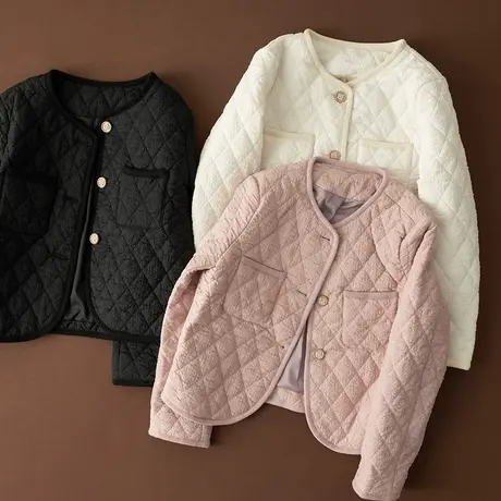 享永子【潇洒通勤】菱格短款棉服轻薄棉衣气质减龄复古冬季外套女商品大图