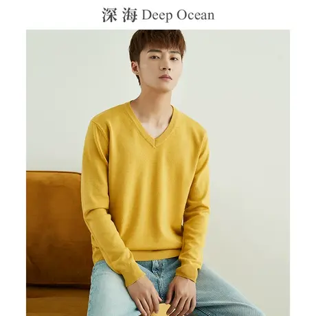 深海纯棉毛衣男套头针织衫长袖休闲男士毛衫全棉打底青年V领秋季商品大图