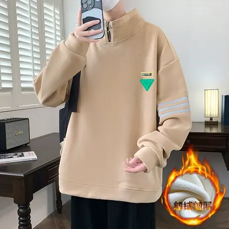 秋冬季新款大童双面奥粒绒卫衣青少年高品质加绒加厚打底衫上衣男商品大图