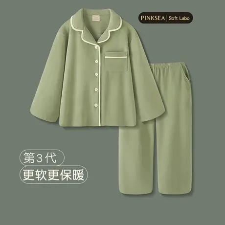 Pinksea睡衣女秋冬款2024新款暖绒加厚情侣套装大码冬季家居服男商品大图