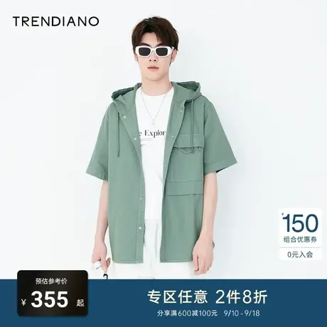 TRENDIANO夏季男装新款时尚潮流百搭宽松ins连帽短袖衬衫男商品大图