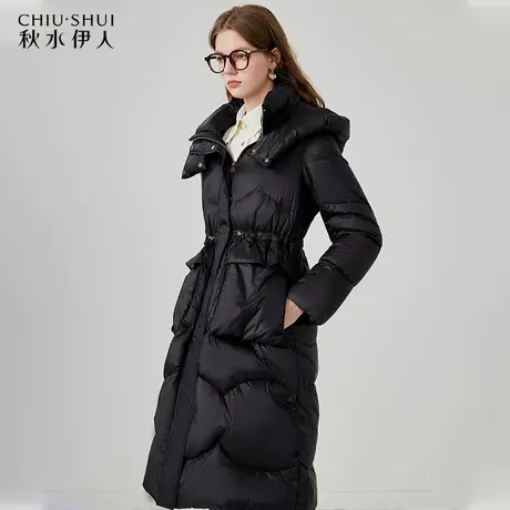 秋水伊人黑色羽绒服女冬2023新款女装收腰中长款外套冬季女款大衣图片