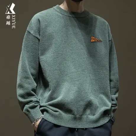 希越12针圆领毛衣男2024秋冬季宽松大码男士针织衫慵懒风内搭长袖商品大图