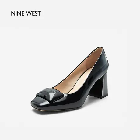 Nine West/玖熙履途记忆粗跟单鞋女2025夏季新款法式方头高跟鞋图片