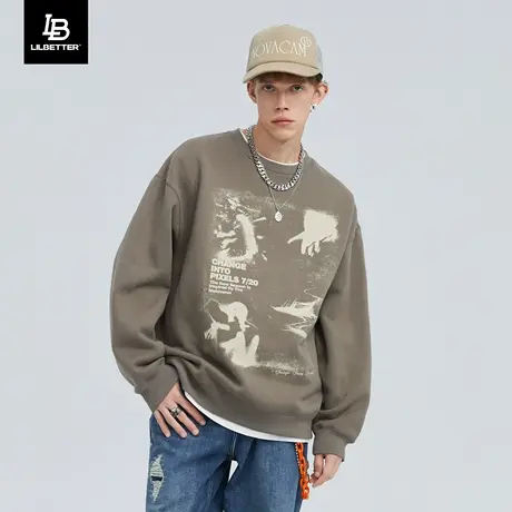 Lilbetter男士秋冬上衣2023美式复古外套潮牌套头衫圆领加绒卫衣商品大图