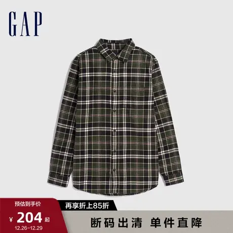 Gap男装秋季新款法兰绒通勤翻领长袖衬衫经典格子休闲上衣787635图片