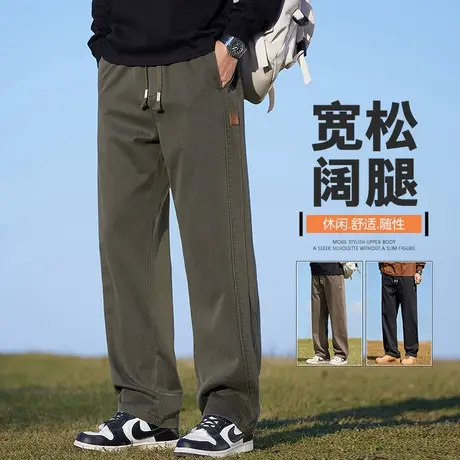 军绿色男士宽松阔腿美式工装春季高街痞帅男装休闲裤子春秋款男裤商品大图
