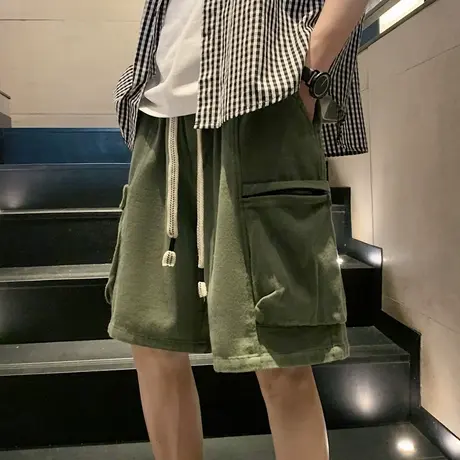 工装短裤男夏季潮牌港风高街潮流宽松五分卫裤休闲美式大口袋裤子图片