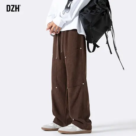 男士咖啡色灯芯绒裤子男直筒宽松2024新款垂感休闲裤春季百搭长裤商品大图