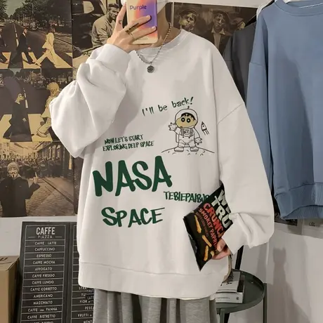 圆领套头青少年卫衣男潮牌ins秋冬季长袖设计感小众重磅男生上衣商品大图