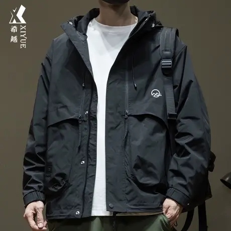 希越户外冲锋衣外套男2024春季新款男士连帽工装夹克宽松大码男装商品大图