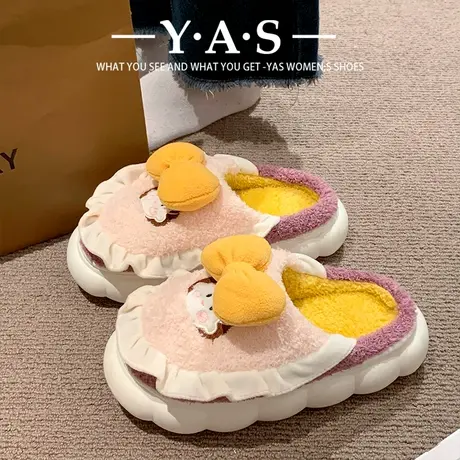 毛毛拖鞋女秋冬外穿可爱公主卡通室内居家厚底毛绒保暖月子棉拖鞋商品大图