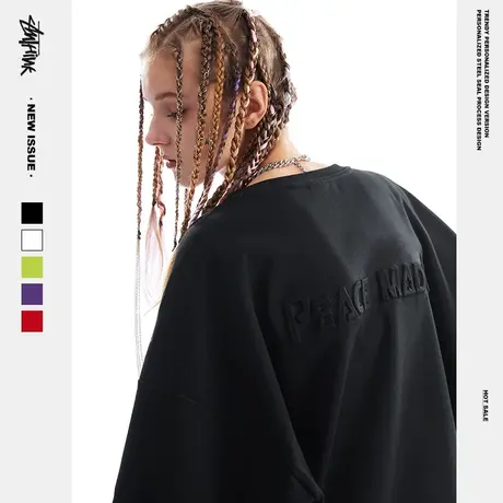 冬季欧美国潮oversize简约vibe字母卫衣男潮圆领高街潮牌大码加绒商品大图