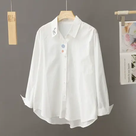 纯棉白色衬衫女长袖2024早春季新款小个子刺绣衬衣叠穿打底衫上衣图片