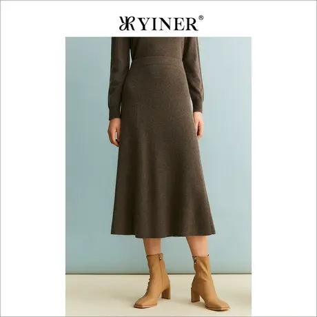 【绵羊毛+山羊绒】YINER音儿女装冬季优雅长款过膝针织A字半身裙商品大图