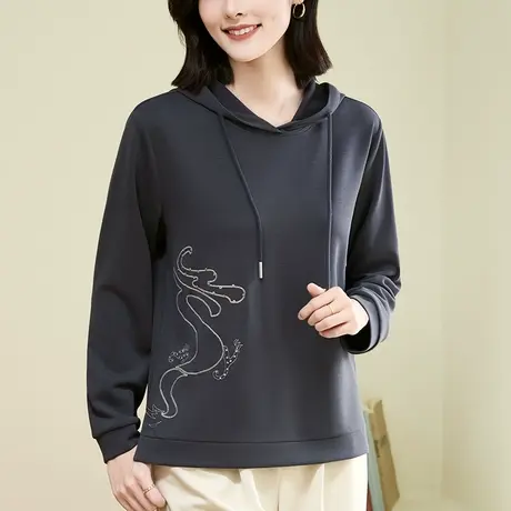 连帽正肩卫衣女春装2024龙年新款时尚刺绣上衣休闲显瘦本命年女装商品大图
