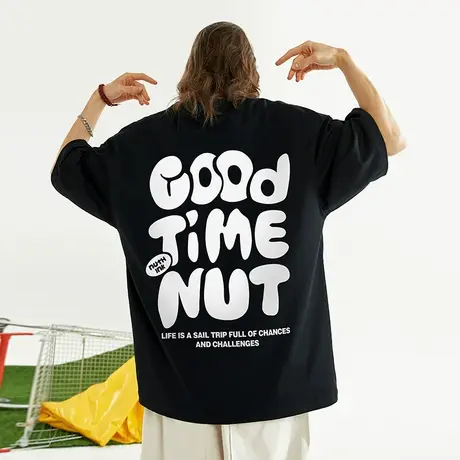 Nuthink美式潮流vibe国潮短袖T恤男潮牌ins美潮大码肥佬胖子半袖商品大图