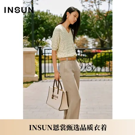 INSUN恩裳夏季三醋酸微绉肌理垂顺直筒裤图片