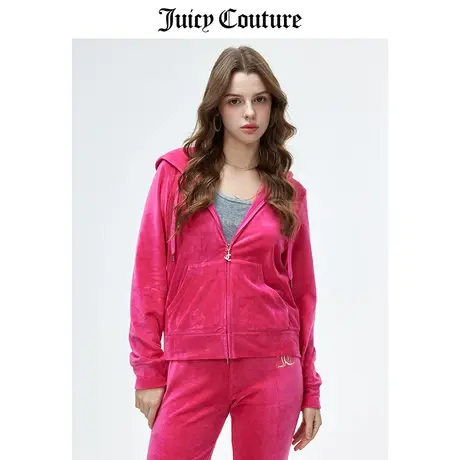 Juicy Couture橘滋外套女春季新款美式豹子烫钻运动天鹅绒夹克商品大图