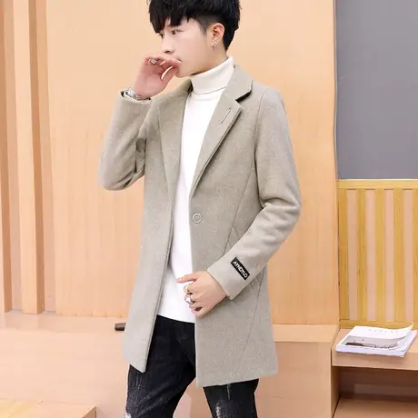 外套男士2023新款秋冬季中长款帅气呢子风衣男士韩版潮流毛呢大衣图片