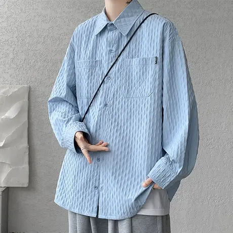 刺绣衬衫男士潮牌潮流休闲宽松简约寸衫外套新款青少年高级感衬衣商品大图