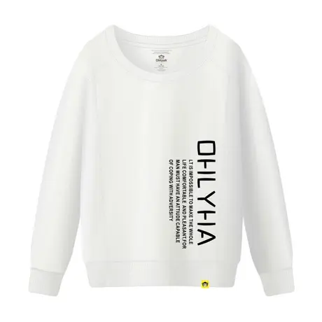 Ohlyah品牌女装卫衣纯棉套头简约字母印花圆领长袖打底衫白色学生商品大图