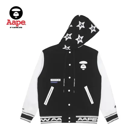 Aape旗舰店男装秋冬星星猿颜图案宽松薄绒厚款连帽卫衣3950XXJ图片