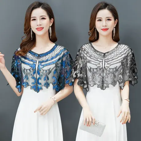 夏季短款斗篷小开衫披风小外搭轻薄亮片小披肩配裙子民族风小坎肩图片