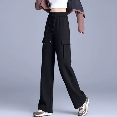 休闲工装裤女2023秋季新款显高显瘦垂感运动裤松紧高腰抽绳阔腿裤商品大图