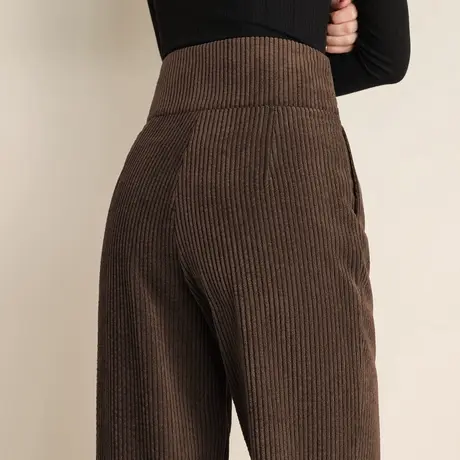 加绒灯芯绒裤子女秋冬直筒裤休闲拖地长裤条绒女裤高腰窄版阔腿裤商品大图