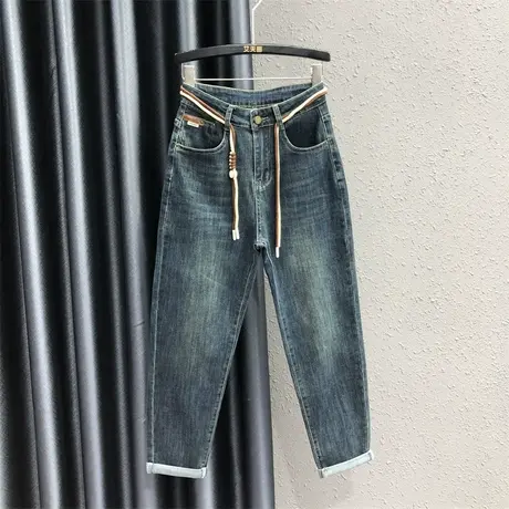 欧货2023秋季新款复古牛仔高腰宽松显瘦小脚萝卜裤微垮裤哈伦裤女图片