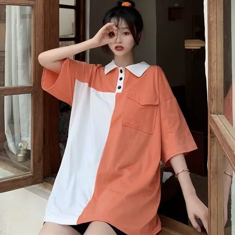 polo衫短袖t恤女2021新款夏季宽松韩版ins半袖设计感小众上衣服潮图片