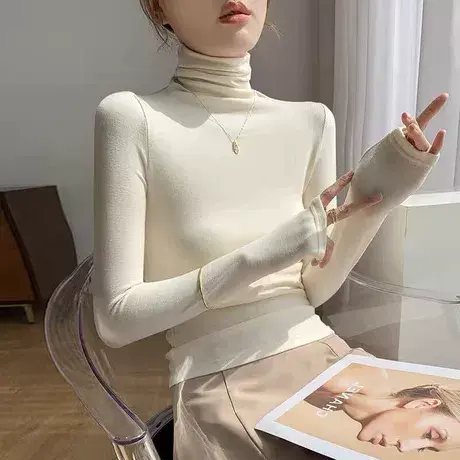 春秋高领长袖t恤紧身打底衫女薄款百搭时尚洋气显瘦2023新款ins潮图片