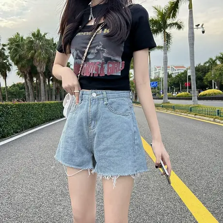 2023夏季新款阔腿牛仔短裤女超高腰a字热裤小个子显瘦春秋季潮ins商品大图