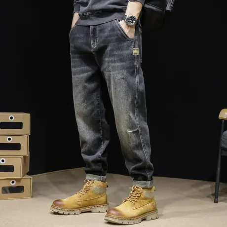 牛仔裤男秋冬男款直筒宽松大码男士加绒男裤2023新款黑色裤子秋季商品大图