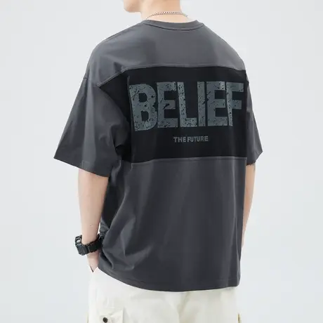 夏款男装纯棉短袖T恤夏季薄款男士宽松潮牌圆领半袖夏天休闲服装商品大图