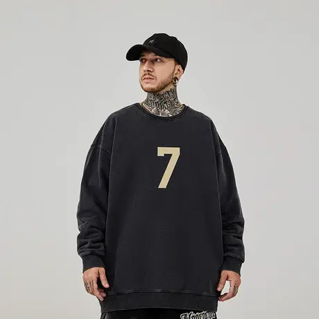 加肥加大码连帽美式重磅复古胖子男装潮流宽松水洗做旧卫衣春秋款商品大图