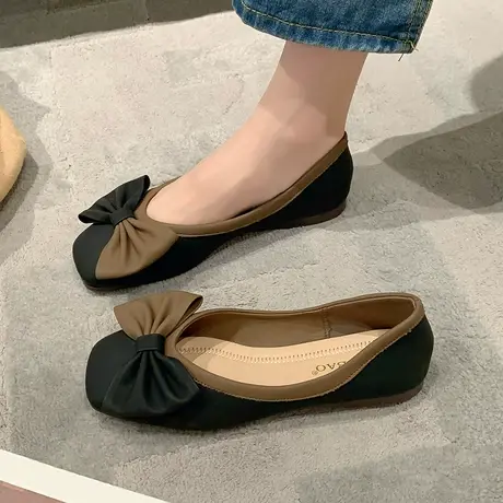 单鞋女平底2023新款夏季小香风奶奶鞋软底复古蝴蝶结玛丽珍豆豆鞋商品大图