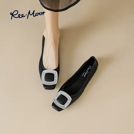 REEMOOR睿慕全羊皮舒适休闲方扣方头银色软底平底浅口单鞋船鞋女商品大图