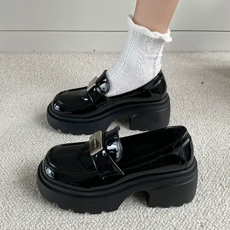 厚底粗跟法式高跟鞋女单鞋2023新款夏季款英伦百搭森系乐福小皮鞋图片