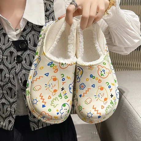 eva防水棉拖鞋女冬季家用室内防滑甜美可外穿包跟厚底情侣棉拖鞋商品大图
