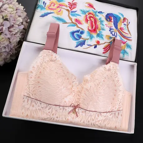 乳胶内衣女无钢圈薄款大胸显小文胸罩聚拢调整型上托收副乳防下垂商品大图