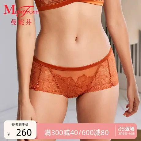 曼妮芬性感蕾丝中低腰低脚裤女舒适内裤纯棉全棉底裆底裤女生短裤商品大图