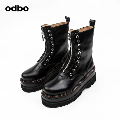 odbo/欧迪比欧时尚耐磨真皮马丁靴女秋冬舒适百搭厚底增高中筒靴商品大图