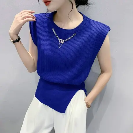 冰丝针织背心女内搭设计感洋气链条无袖上衣下摆开叉打底小衫夏季商品大图