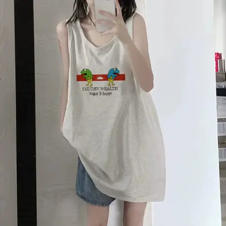 美式纯棉吊带坎肩背心无袖t恤女2023新款夏季外穿宽松篮球服上衣图片