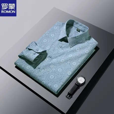 罗蒙时尚男士长袖衬衫男商务休闲印花2024新款高级感衬衣中青年寸图片