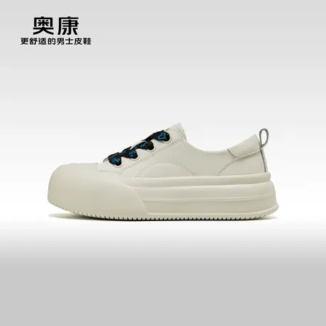 奥康女鞋 春秋季新款丑萌面包鞋厚底增高百搭圆头板鞋系带大头鞋商品大图