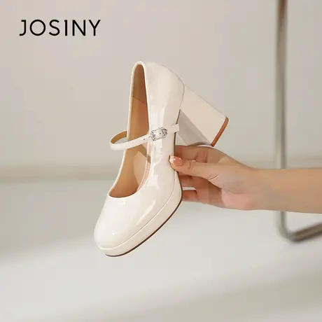 Josiny/卓诗尼粗跟一字带玛丽珍鞋女夏季2023新款中口时尚高跟鞋商品大图