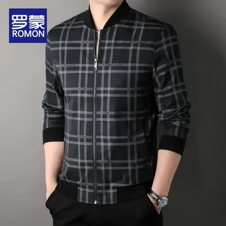 罗蒙棒球服格子外套男2024年新款春秋季潮牌男士立领夹克休闲上衣图片